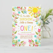 Little Sunshine Birthday Party Invitation Floral Kaart (Staand voorkant)