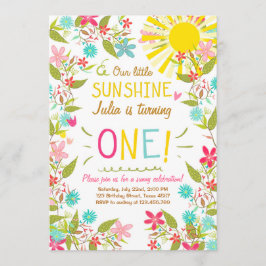 Little Sunshine Birthday Party Invitation Floral Kaart