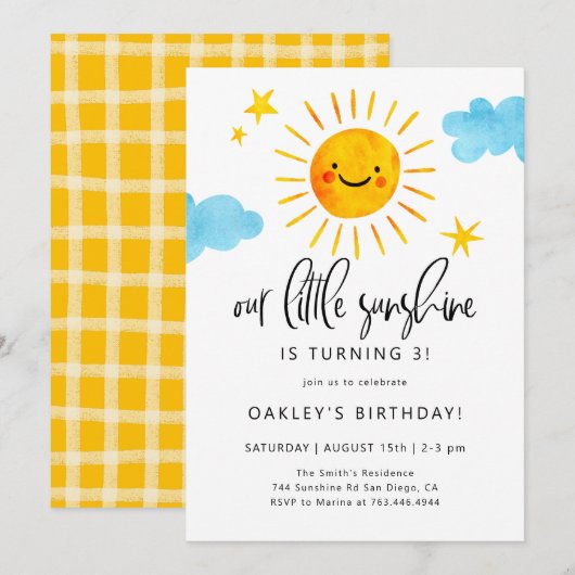 Little Sunshine Birthday Party Invitation Kaart (Voorkant / Achterkant)