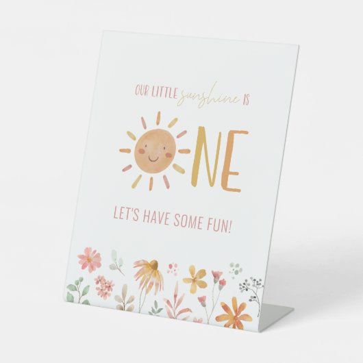 Little Sunshine Birthday Party Sign Reclamebord Met Voetstuk (Voorkant)
