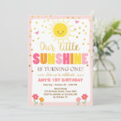 Little sunshine Birthday-uitnodiging Roze Gold Gir Kaart (Staand voorkant)