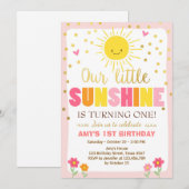 Little sunshine Birthday-uitnodiging Roze Gold Gir Kaart (Voorkant / Achterkant)