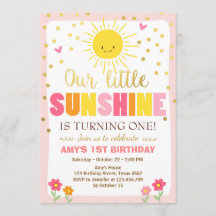 Little sunshine Birthday-uitnodiging Roze Gold Gir