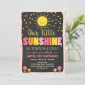 Little sunshine Birthday-uitnodiging Roze Gold Gir Kaart (Staand voorkant)