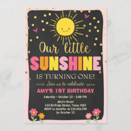 Little sunshine Birthday-uitnodiging Roze Gold Gir Kaart