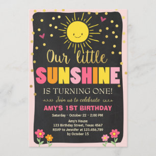 Little sunshine Birthday-uitnodiging Roze Gold Gir Kaart
