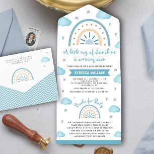 Little Sunshine Blue Boho Rainbow Baby shower All In One Uitnodiging
