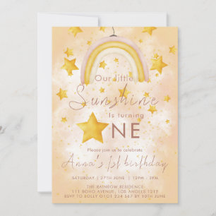 Little Sunshine Boho Rainbow Gold Star Birthday Kaart