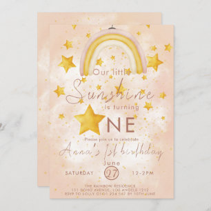 Little Sunshine Boho Rainbow Gold Star Birthday Kaart