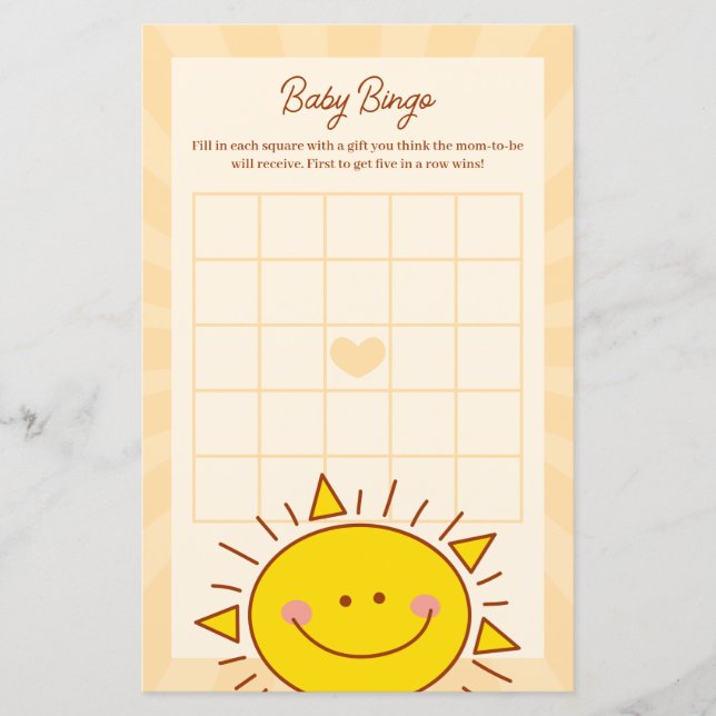 Little Sunshine Boy Baby shower Bingo spel (Voorkant)