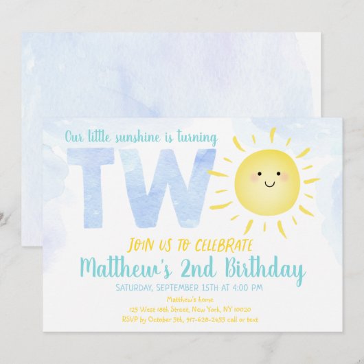 Little Sunshine Boy Second Birthday Kaart (Voorkant / Achterkant)