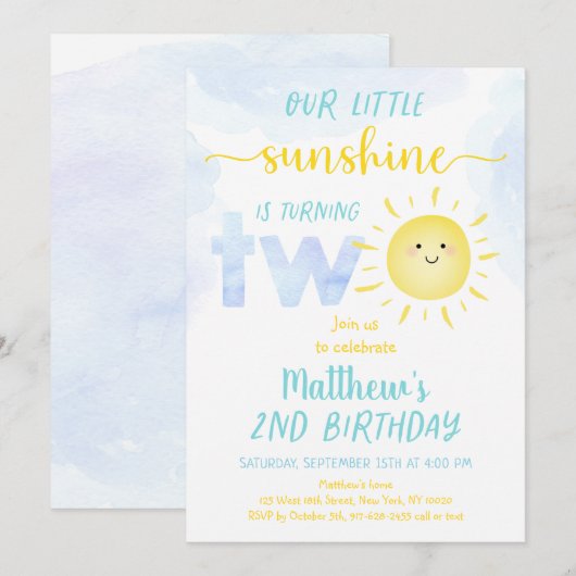 Little Sunshine Boy Second Birthday Kaart (Voorkant / Achterkant)