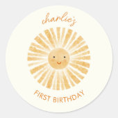 Little Sunshine eerste verjaardag gepersonaliseerd Ronde Sticker (Voorkant)