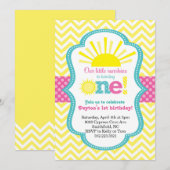 Little Sunshine First Birthday Party Invitation Kaart (Voorkant / Achterkant)