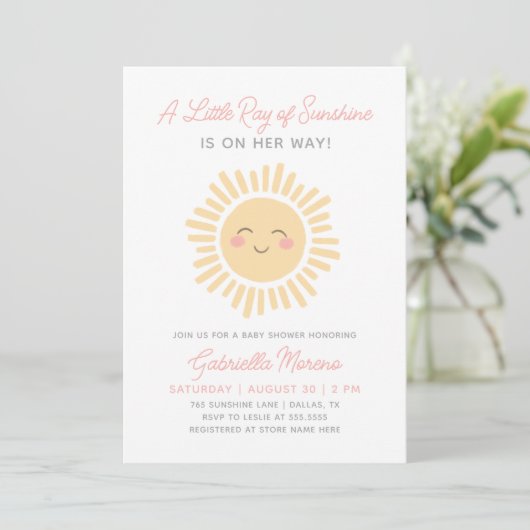 Little Sunshine Girl Baby shower Kaart (Staand voorkant)