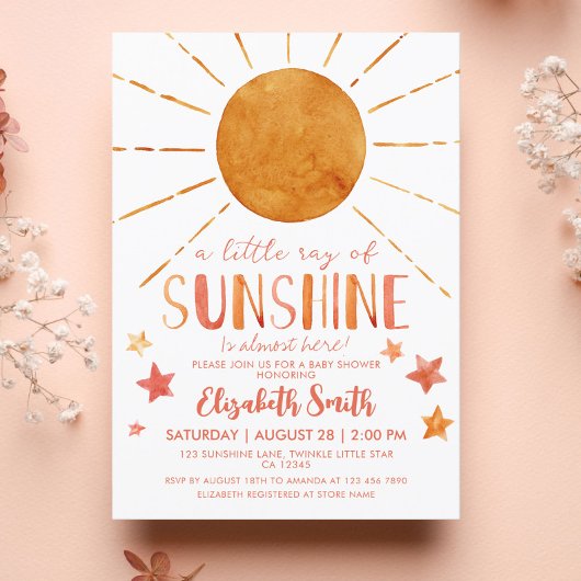 Little Sunshine Girl Whimsical Baby shower Kaart