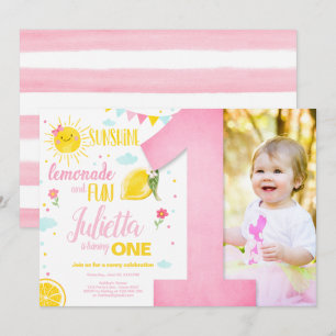 Little Sunshine Lemonade Pink Girl Lemon Birthday Kaart