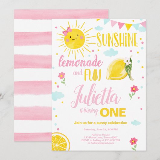Little Sunshine Lemonade Pink Girl Lemon Verjaarda Kaart (Voorkant / Achterkant)