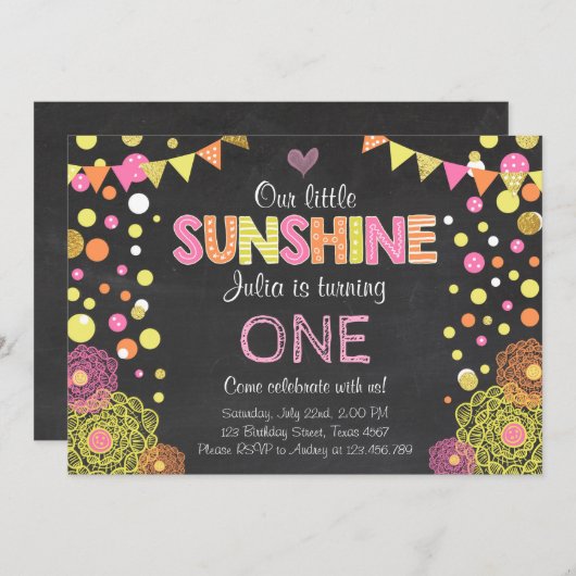 Little Sunshine Lemonade Roze Verjaardag uitnodigi Kaart (Voorkant / Achterkant)