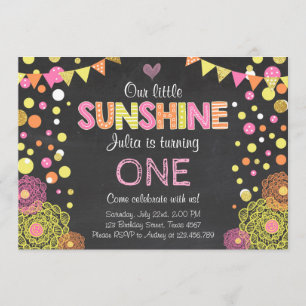 Little Sunshine Lemonade Roze Verjaardag uitnodigi Kaart