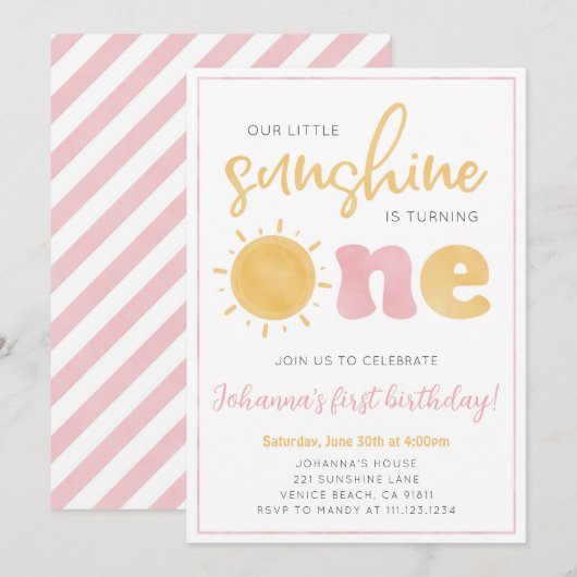 Little Sunshine Meisje Verjaardagsfeestuitnodiging Kaart (Voorkant / Achterkant)