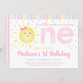 Little Sunshine Pastel Pink Gold First Birthday Kaart