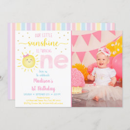 Little Sunshine Pastel Pink Gold First Birthday Kaart