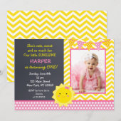 Little Sunshine Photo Birthday Party Invitation Kaart (Voorkant / Achterkant)