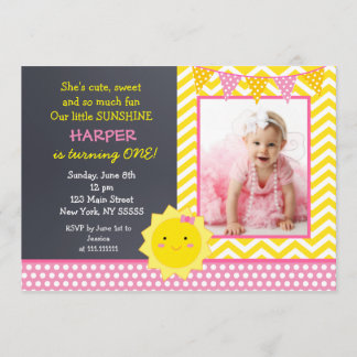 Little Sunshine Photo Birthday Party Invitation Kaart