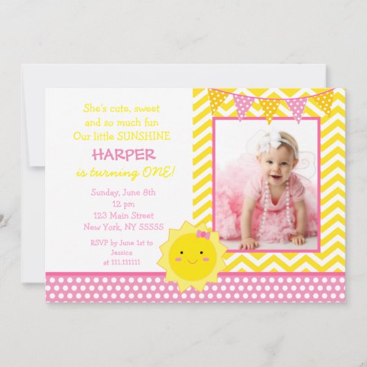 Little Sunshine Photo Birthday Party Invitation Kaart (Voorkant)