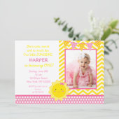 Little Sunshine Photo Birthday Party Invitation Kaart (Staand voorkant)