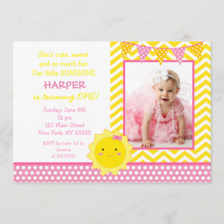 Little Sunshine Photo Birthday Party Invitation Kaart