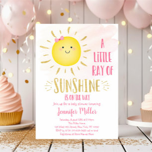Little Sunshine Pink & Gold Baby shower Kaart