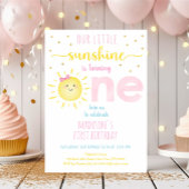 Little Sunshine Pink Gold First Birthday Kaart