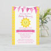 Little Sunshine Pink Yellow Bunting Baby shower Kaart (Staand voorkant)