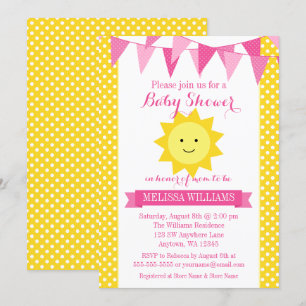 Little Sunshine Pink Yellow Bunting Baby shower Kaart