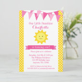 Little Sunshine Pink Yellow Bunting Birthday Kaart (Staand voorkant)