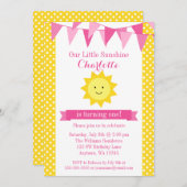 Little Sunshine Pink Yellow Bunting Birthday Kaart (Voorkant / Achterkant)
