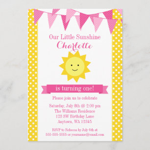 Little Sunshine Pink Yellow Bunting Birthday Kaart