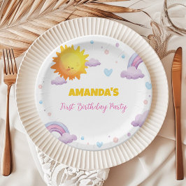 Little Sunshine Regenboog Verjaardagspapier Borden Papieren Bordje