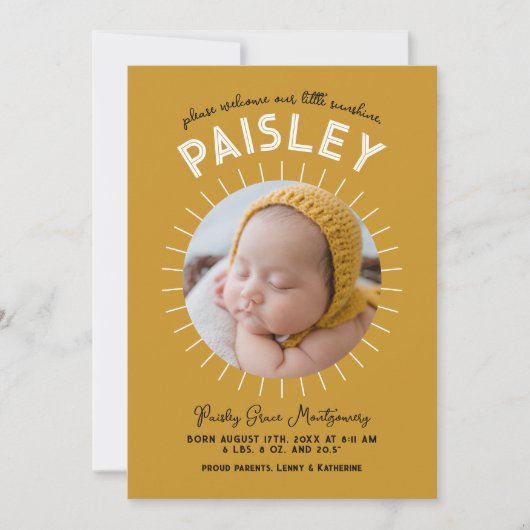 Little Sunshine Retro Foto Collage Geboorte Aankondiging (Voorkant)
