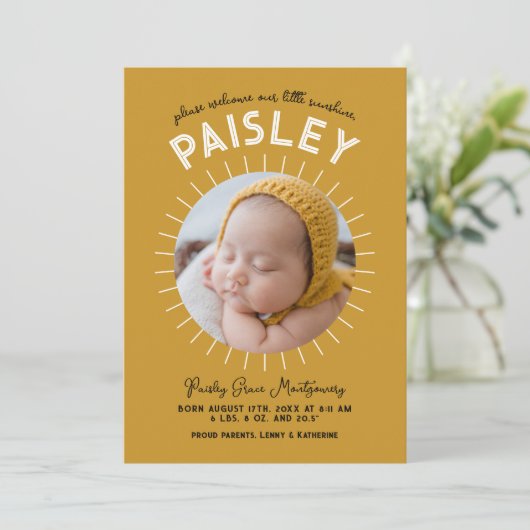 Little Sunshine Retro Foto Collage Geboorte Aankondiging (Staand voorkant)