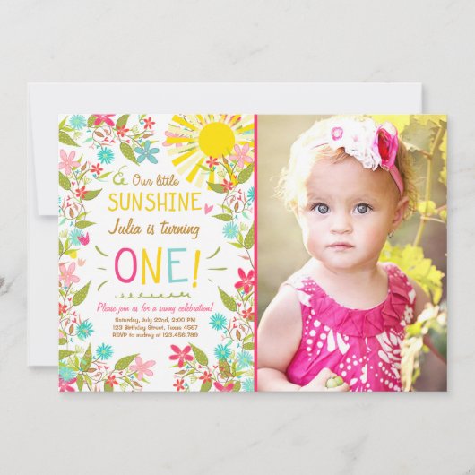 Little Sunshine Verjaardagsfeestje Uitnodiging Blo (Voorkant)