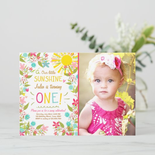 Little Sunshine Verjaardagsfeestje Uitnodiging Blo (Staand voorkant)