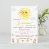 Little Sunshine Wildflower Baby shower Invitation Kaart (Staand voorkant)