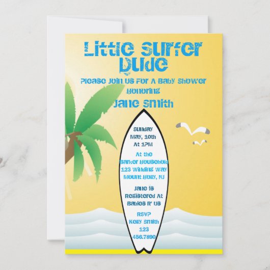 Little Surfer Dude Baby shower Uitnodigen Kaart (Voorkant)