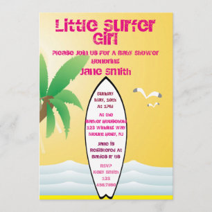 Little Surfer Girl Baby shower Invite Kaart