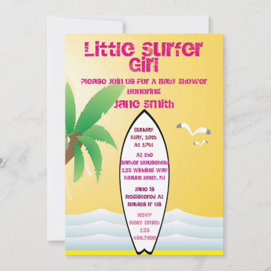 Little Surfer Girl Baby shower Uitnodigen Kaart (Voorkant)