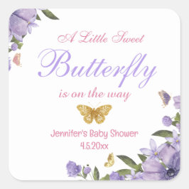 Little Sweet Butterfly paarse floral baby shower Vierkante Sticker