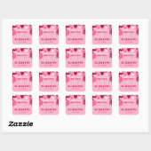 Little Sweet Heart Pink Birthday Bedankt Vierkante Sticker (Vel)